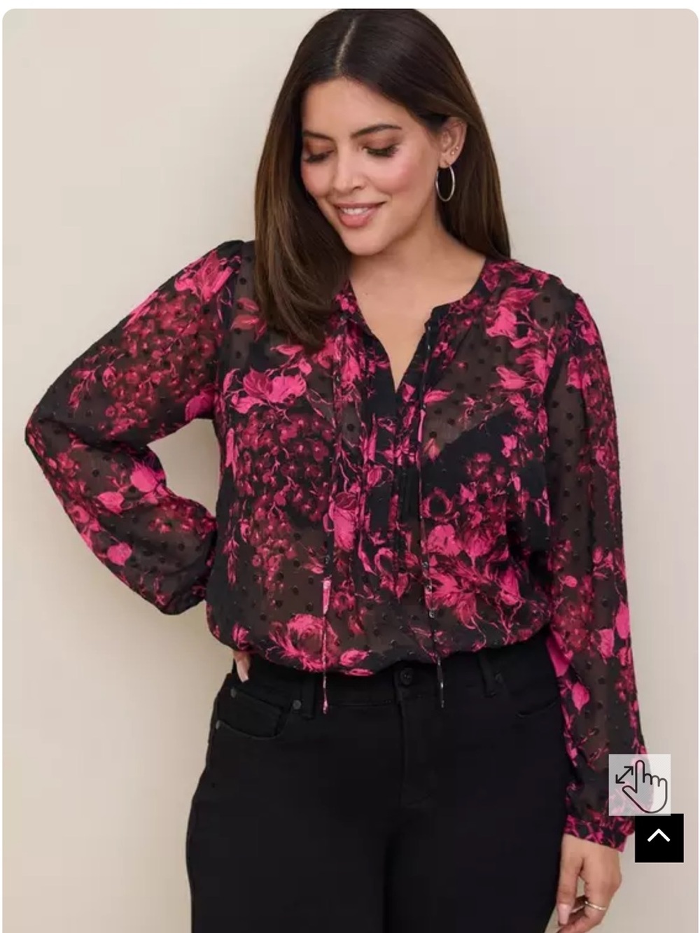 NWT torrid Chiffon Clip Dot Button-Front Blouse - Size 2 - Floral Pink